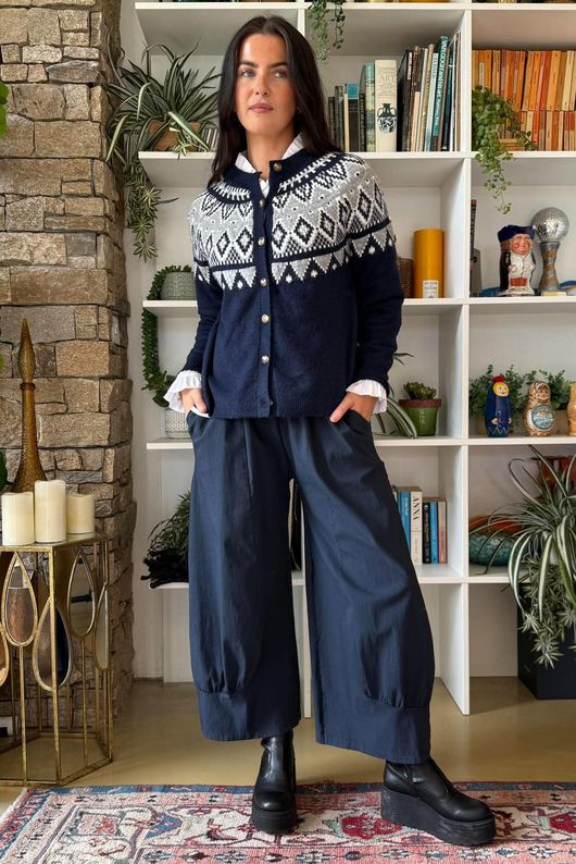 Fair Isle Cardigan Navy 